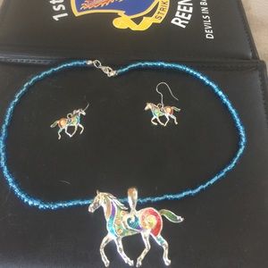 Beautiful necklace and earrings rainbow horses